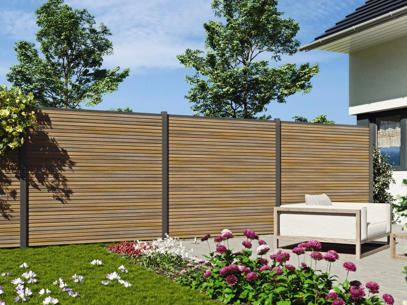 T&J WPC Zaun Holm Grundfeld (Komplettset) – Teak, Pfosten 270 cm - Image 3
