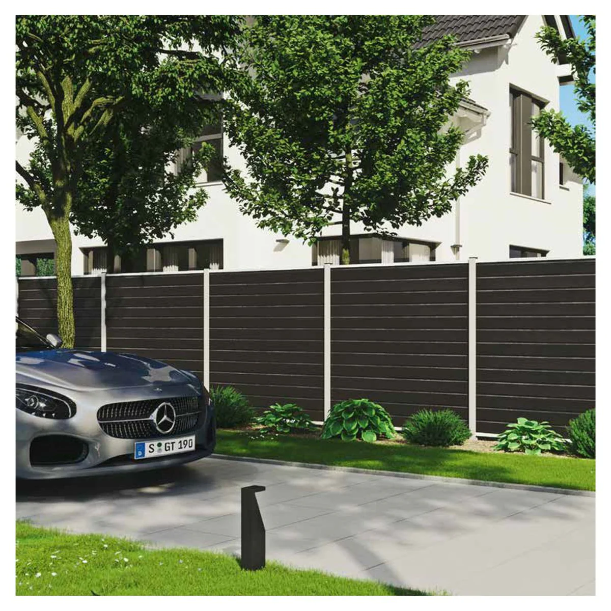 T&J WPC Zaun Wollbach Grundfeld (Komplettset) – Anthrazit, Pfosten 240 cm - Image 3