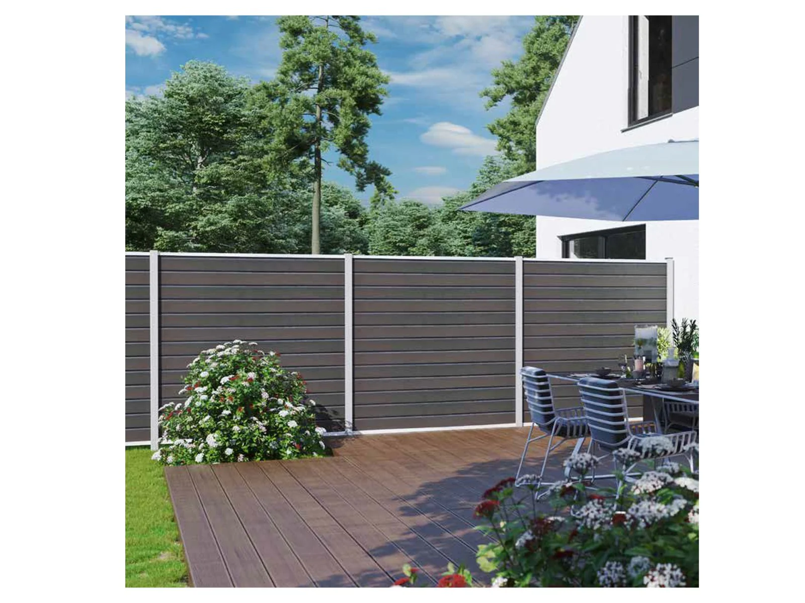T&J WPC Zaun Wollbach Grundfeld (Komplettset) – Grau, Pfosten 270 cm - Image 3