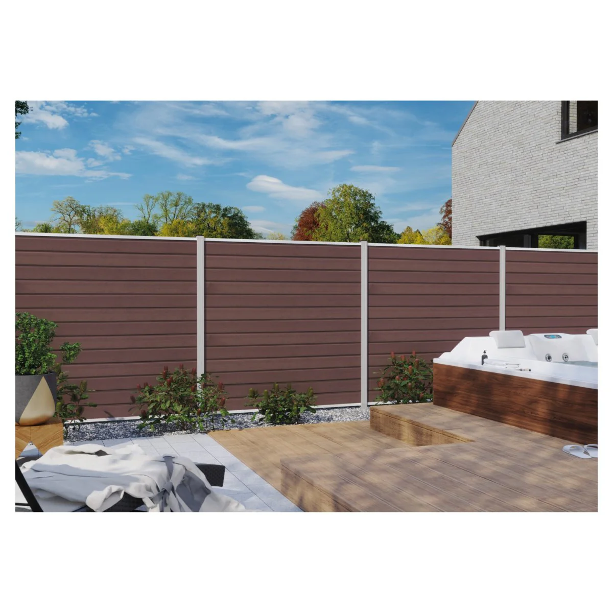 T&J WPC Zaun Wollbach Grundfeld (Komplettset) – Mokka, Pfosten 270 cm - Image 2