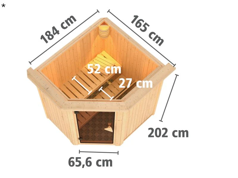 Taurin - Karibu Sauna ohne Ofen - mit Dachkranz -mit Energiespar Saunatür - Image 3