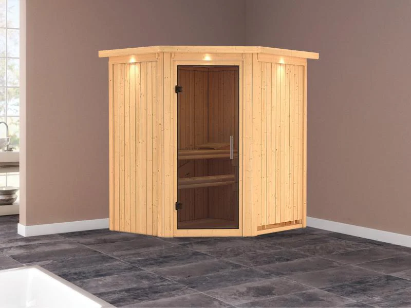 Taurin - Karibu Sauna ohne Ofen - mit Dachkranz -Moderne Saunatür - Image 2