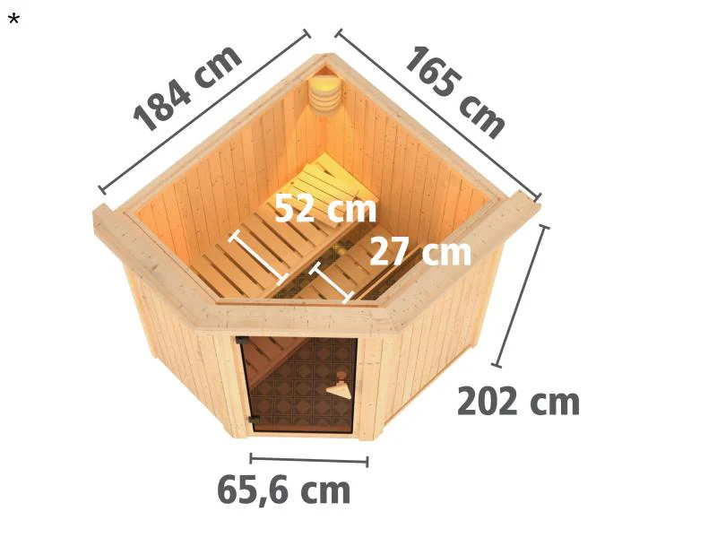 Taurin - Karibu Sauna ohne Ofen - mit Dachkranz -Moderne Saunatür - Image 3