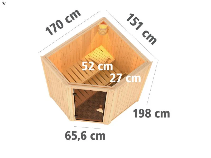 Tonja - Karibu Sauna Plug & Play 3,6 kW Ofen, int. Steuerung - ohne Dachkranz - Energiespartür - Image 3