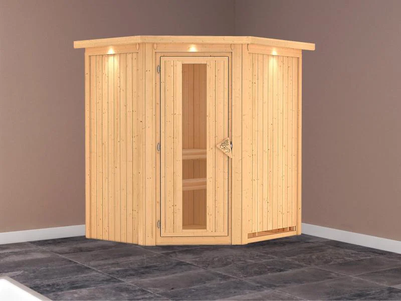 Tonja - Karibu Sauna Plug & Play ohne Ofen - mit Dachkranz - Energiespartür - Image 2