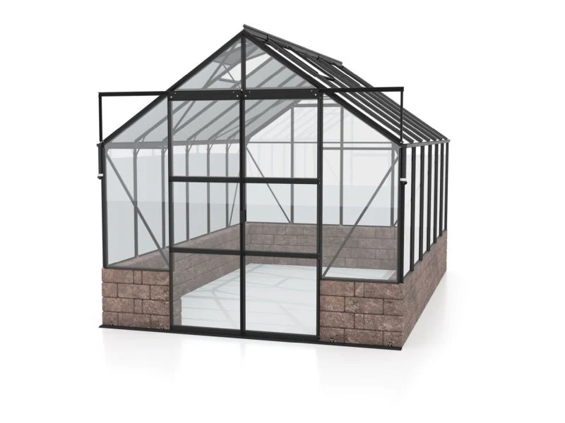 Vitavia Gewächshaus Cassandra 9900 ESG 3 mm Alu schwarz pulverbeschichtet, inkl. Sockelmauer Herbstlaub - Image 2