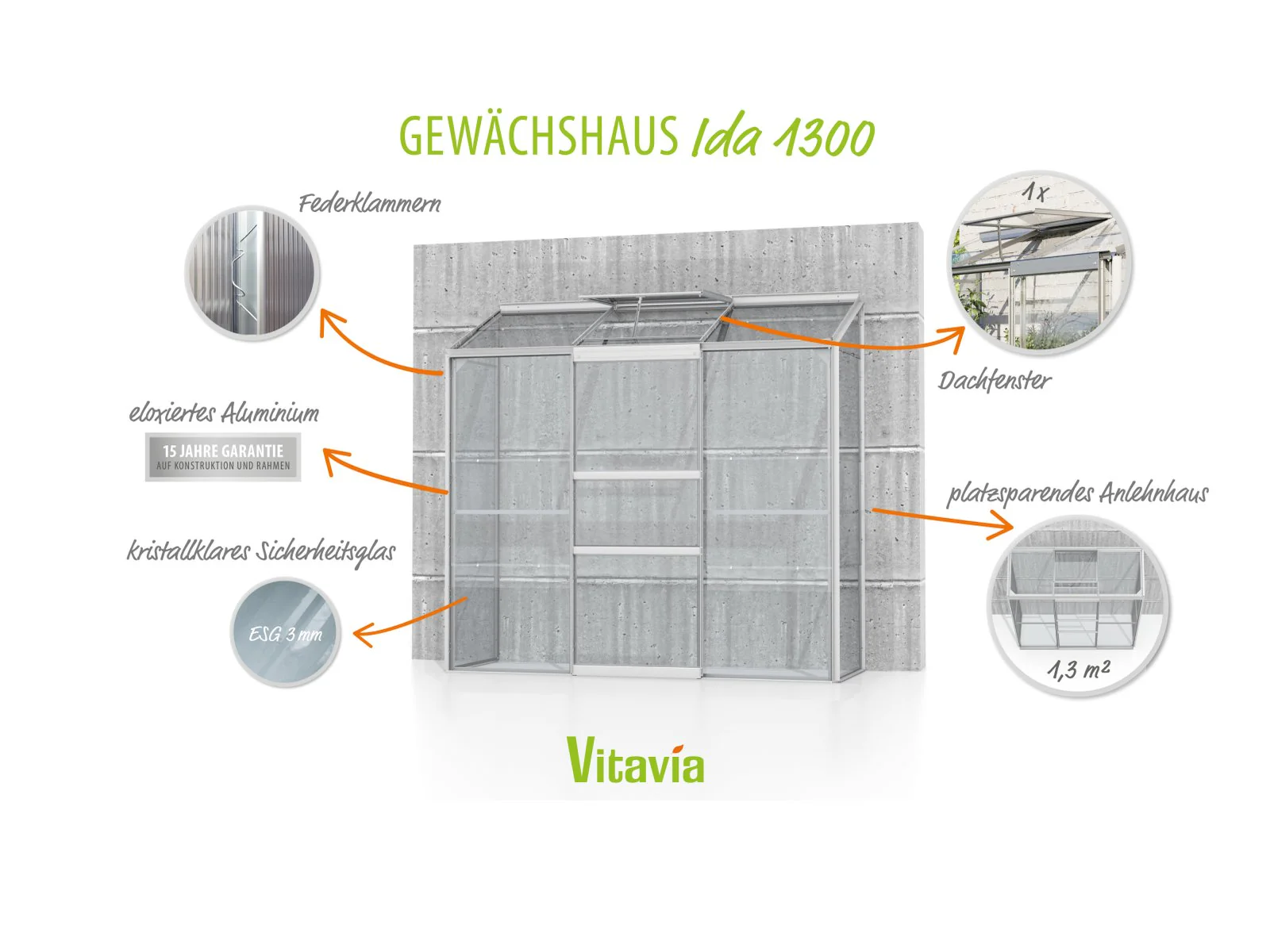 Vitavia Gewächshaus Ida 1300, 3mm ESG, Alu - Image 6
