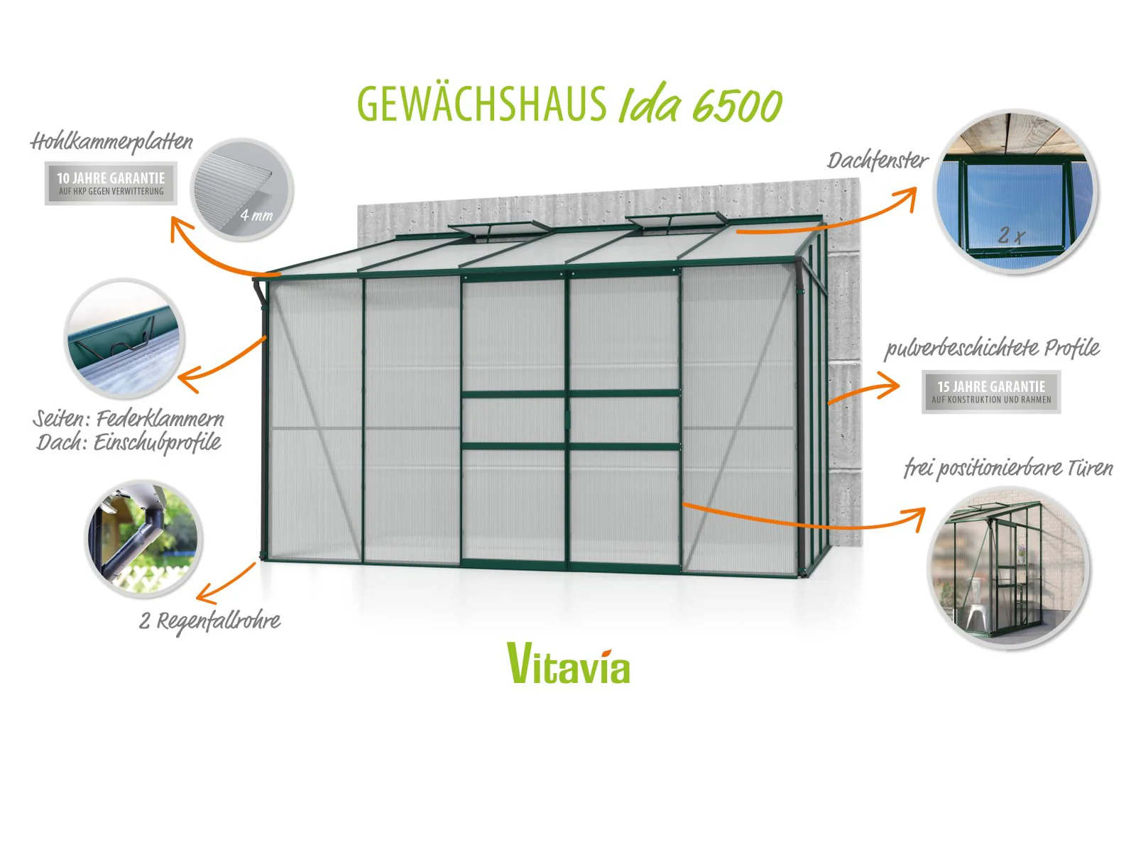 Vitavia Gewächshaus Ida 6500 HKP 4 mm dunkelgrün - Image 4