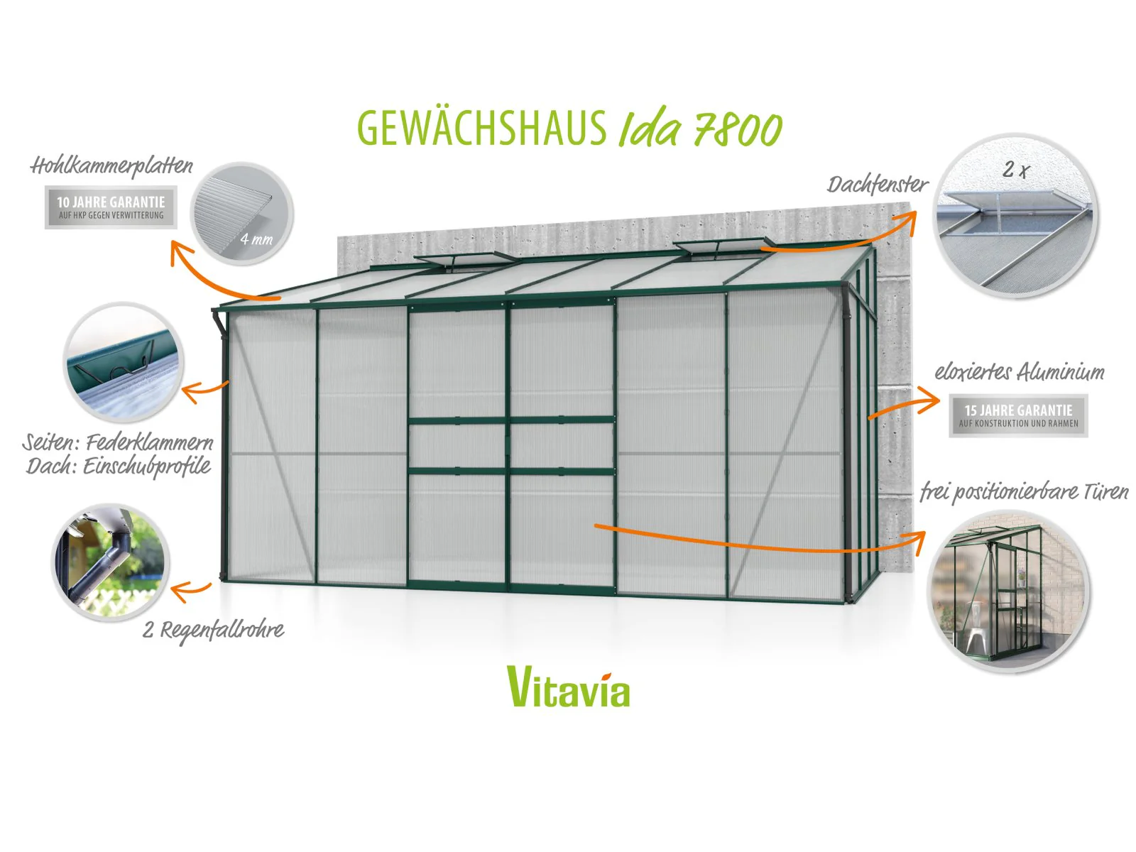 Vitavia Gewächshaus Ida 7800 HKP 4 mm dunkelgrün - Image 4
