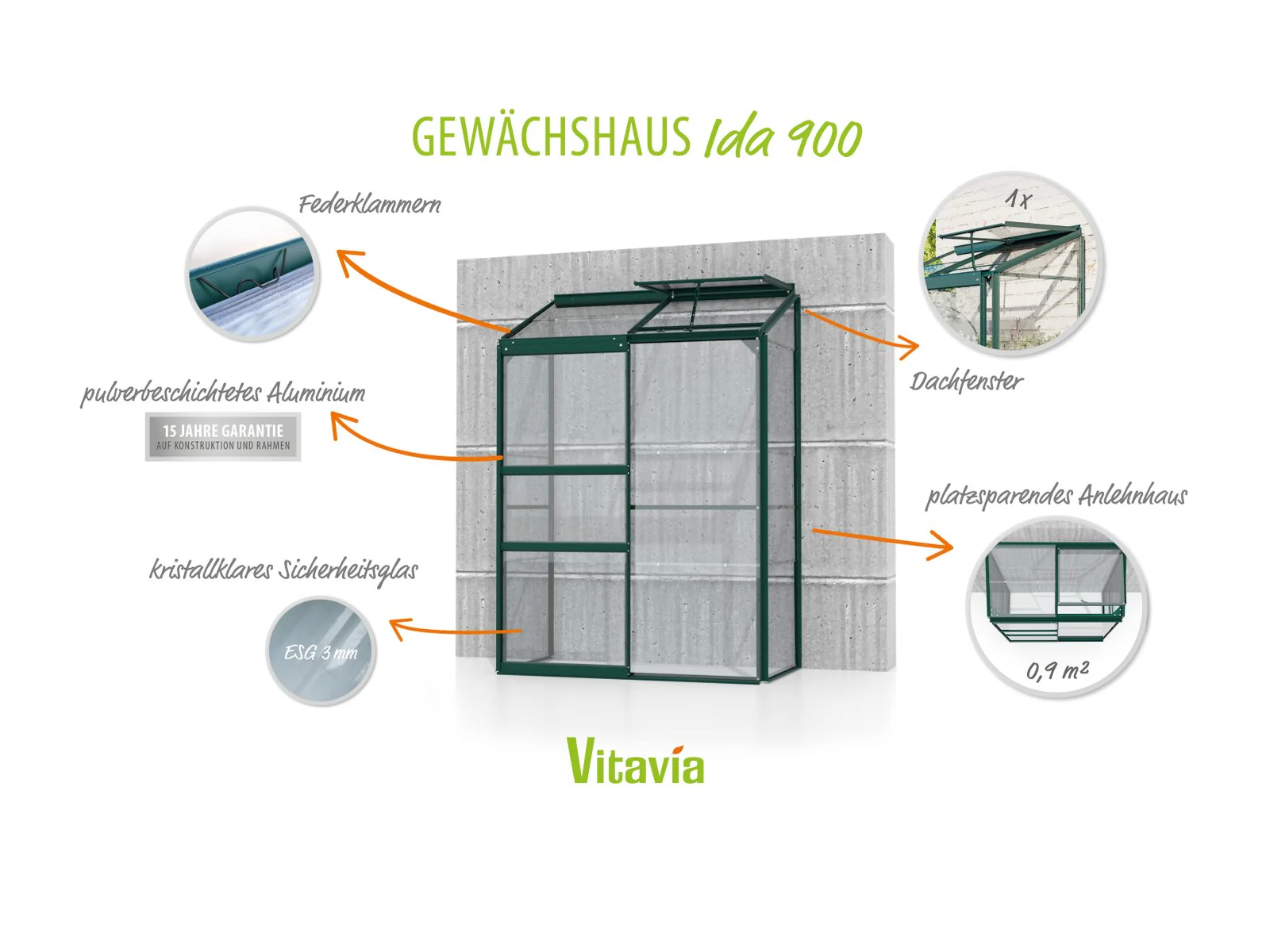 Vitavia Gewächshaus Ida 900, 3mm ESG, Smaragd - Image 6