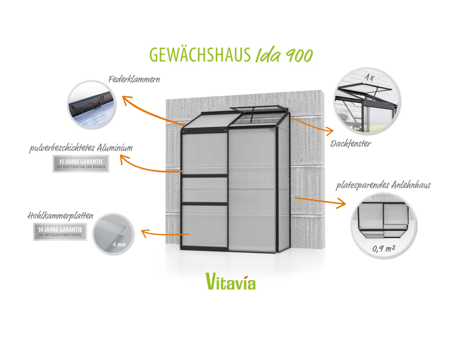 Vitavia Gewächshaus Ida 900 HKP 4 mm, Schwarz - Image 5