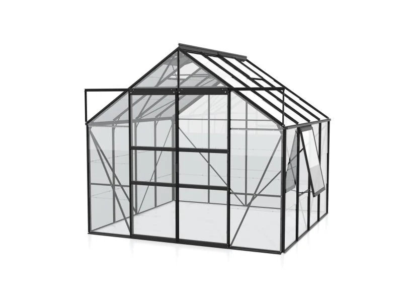Vitavia Gewächshaus Meridian 2, 6700 ESG 3mm, schwarz, mit Doppelschiebetür - Image 2
