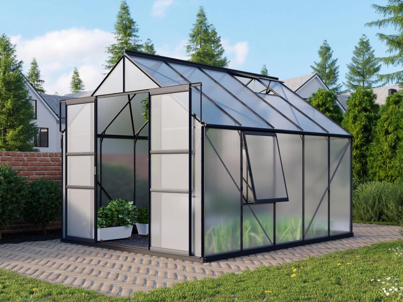 Vitavia Gewächshaus Meridian 2, 8300 HKP 4 mm, schwarz, mit Doppelschiebetür - Image 3