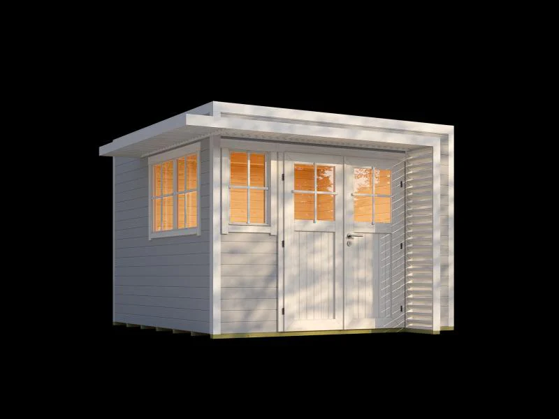 Weka Design-Gartenhaus Pure Garden Amberley 1/3, 28 mm, 300x300 cm, Grau/Weiß, Massivholz-Doppeltür - Image 3