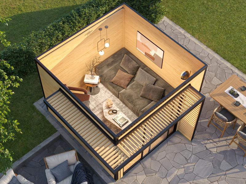 Weka Design-Gartenhaus Pure Garden Amberley 1/3, 28 mm, 300x300 cm, Graugrün/Anthrazit, inkl. Schieb - Image 2
