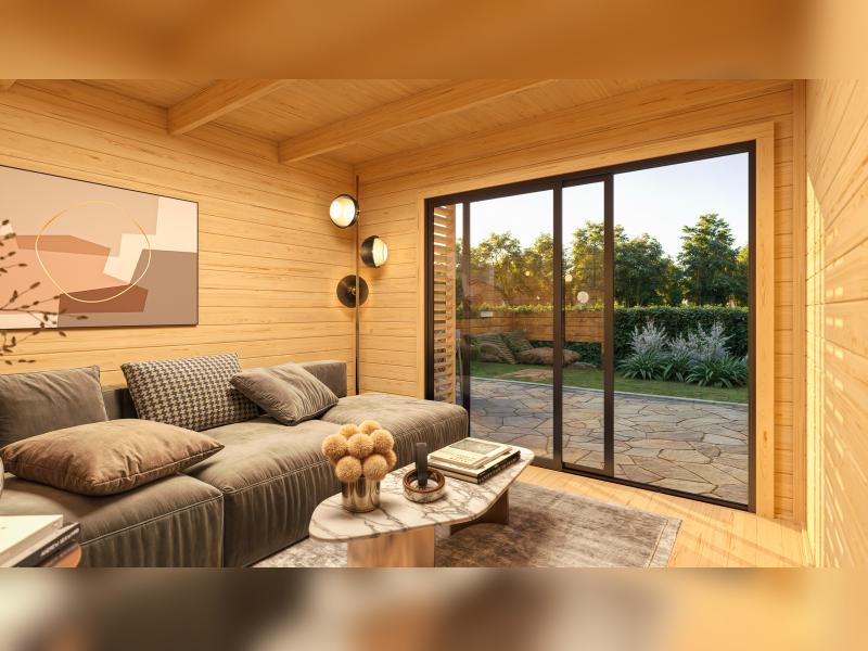 Weka Design-Gartenhaus Pure Garden Amberley 1/3, 28 mm, 300x300 cm, Graugrün/Anthrazit, inkl. Schieb - Image 3