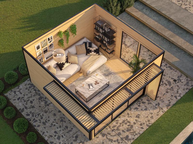 Weka Design-Gartenhaus Pure Garden Amberley 1/3, 44 mm, 400x400 cm, Grau/Weiß, große Schiebetür, mit - Image 3