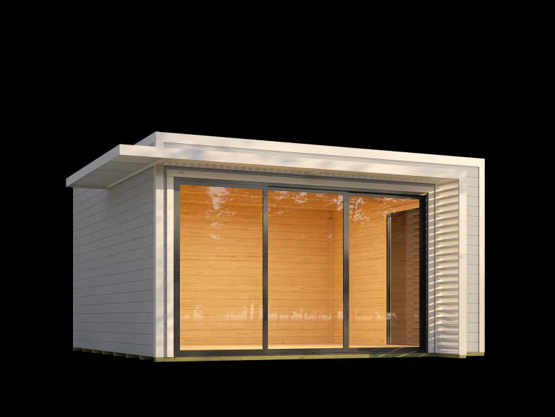 Weka Design-Gartenhaus Pure Garden Amberley 1/3, 44 mm, 400x400 cm, Grau/Weiß, große Schiebetür, mit - Image 4