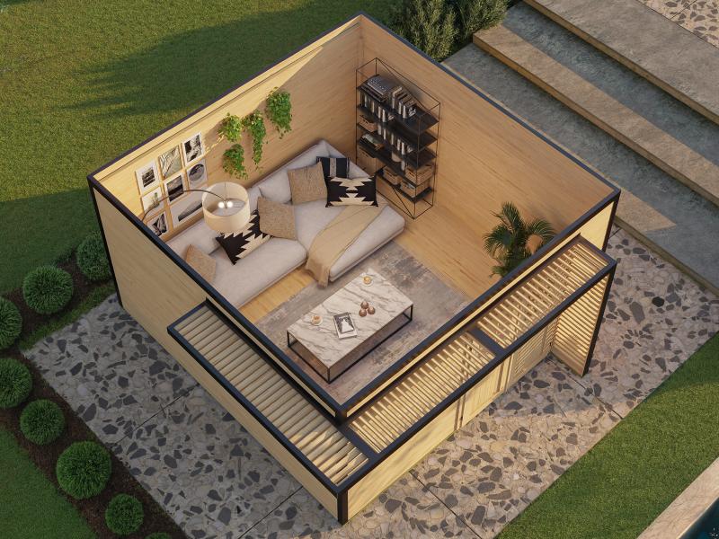 Weka Design-Gartenhaus Pure Garden Amberley 1/3, 44 mm, 400x400 cm, Grau/Weiß, Massivholz-Doppeltür - Image 2