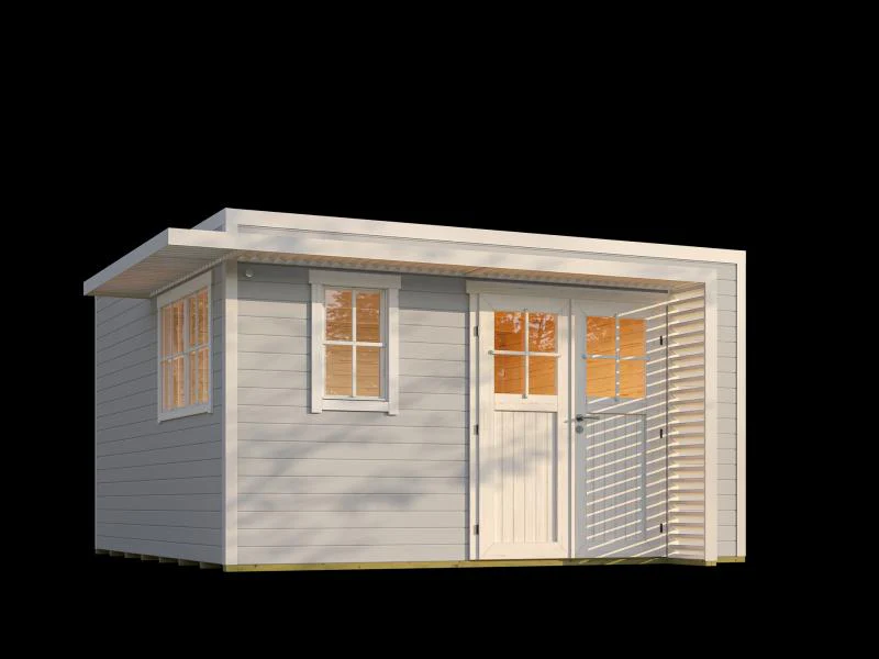 Weka Design-Gartenhaus Pure Garden Amberley 1/3, 44 mm, 400x400 cm, Grau/Weiß, Massivholz-Doppeltür - Image 4