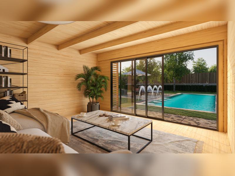 Weka Design-Gartenhaus Pure Garden Amberley 1/3, 44 mm, 400x400 cm, Graugrün/Anthrazit, große Schieb - Image 2