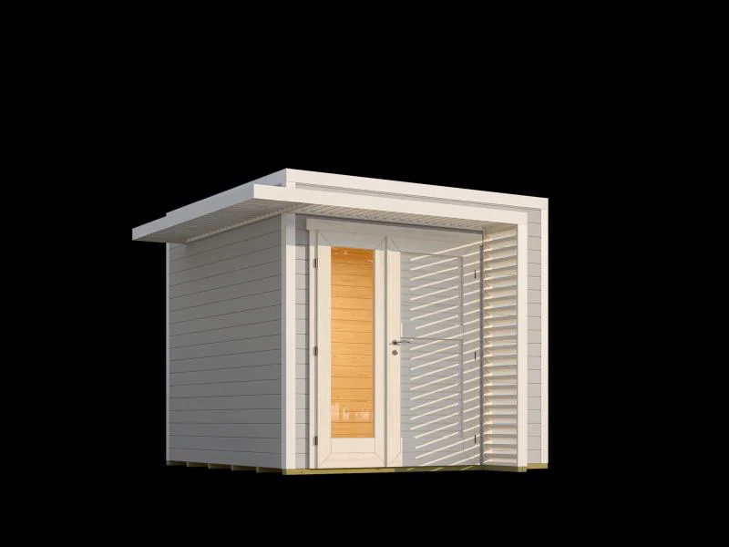 Weka Design-Gartenhaus Pure Garden Amberley 1,5, 28 mm, 250x250 cm, Grau/Weiß, Design-Doppeltür - Image 5