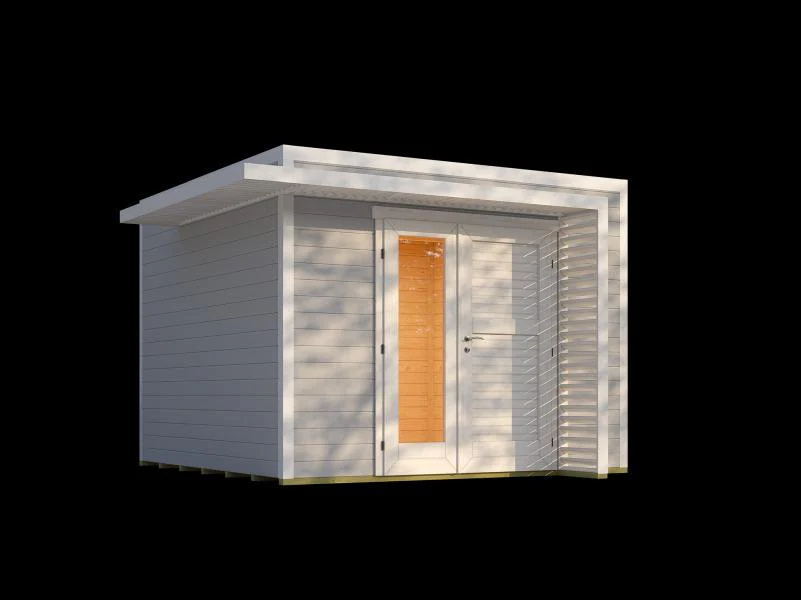 Weka Design-Gartenhaus Pure Garden Amberley 1,5, 28 mm, 300x300 cm, Grau/Weiß, Design-Doppeltür - Image 5