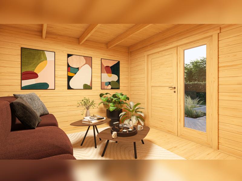 Weka Design-Gartenhaus Pure Garden Amberley 1,5, 28 mm, 300x300 cm, Naturbelassen, Design-Doppeltür - Image 6
