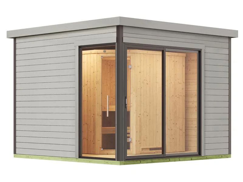 Weka Design-Saunahaus SH 412, hellgrau, inkl. 9 kW Saunaofen Kompakt integr. Steuerung - Image 2