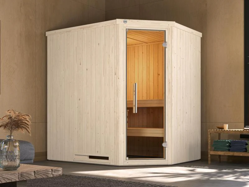 Weka Elementsauna Varberg 1 Trend in weiß, inkl. 4,5 kW Saunaofen (OS) mit digitaler Steuerung,  Gan