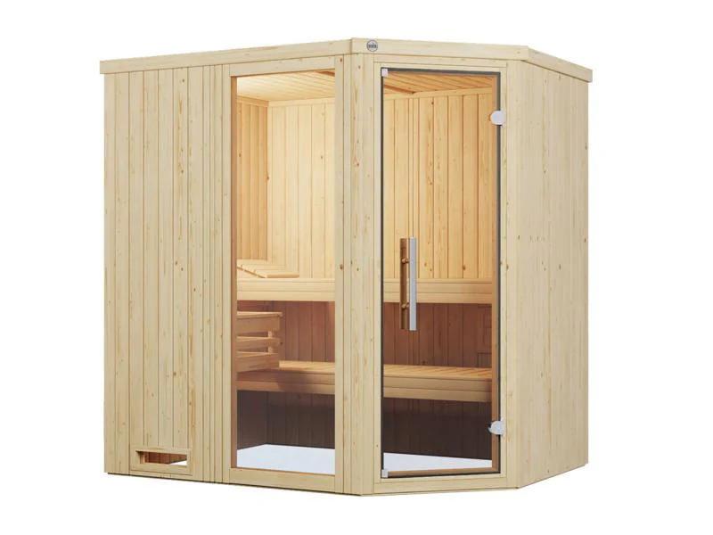 Weka Elementsauna Varberg 1,weiß, inkl. 5,4 kW Ofen Kompakt integr. Steuerung, Ganzglastür und Fens - Image 3