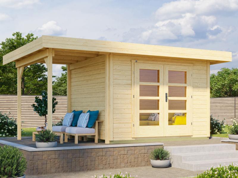 Weka Gartenhaus 126 Gr. 2 natur mit Anbaudach 150 cm