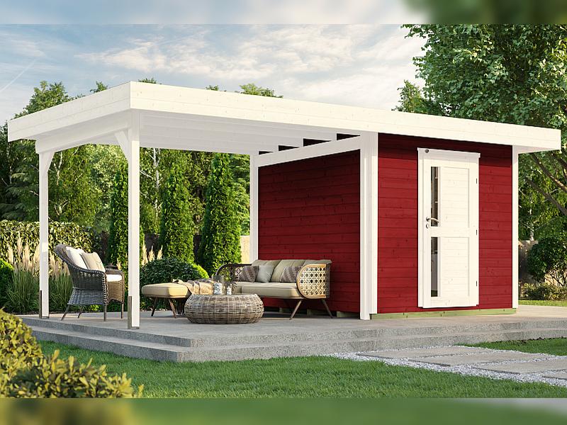 Weka Gartenhaus 172 Größe 2 schwedenrot mit Anbaudach 295 cm