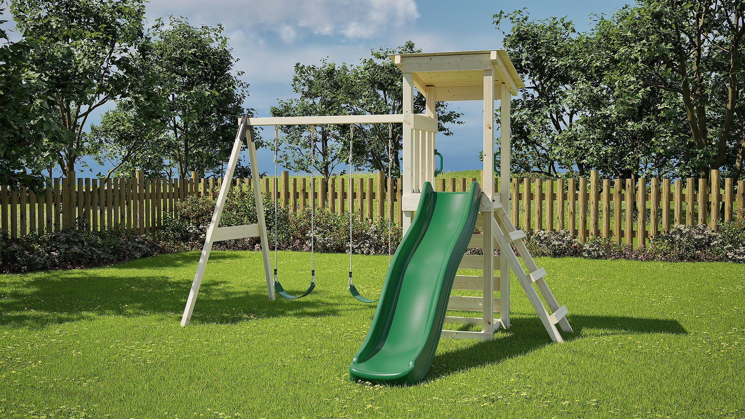 Weka Kinderspielturm Neapel inkl. Rutsche, Kletterwand und Doppelschaukel