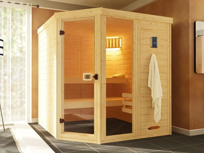 Weka Massivholz-Elementsauna Laukkala 3 GTF inkl. Saunaleuchtenset