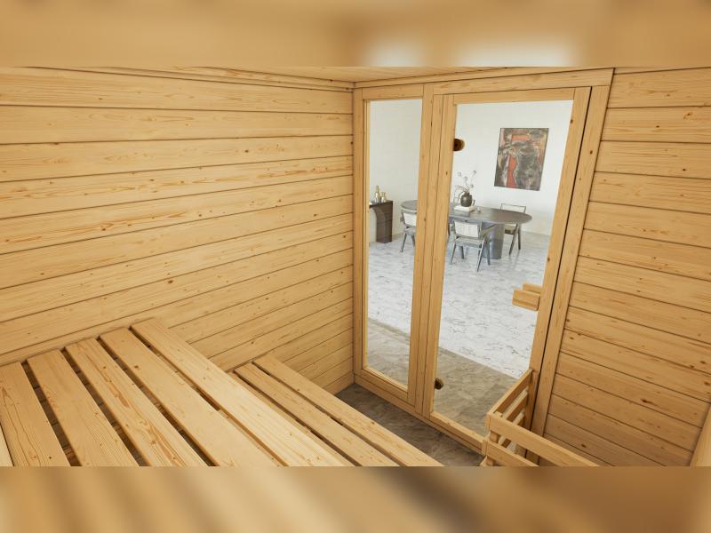 Weka Massivholzsauna Valida 3 GTF, inkl. 7,5 kW Bioofen digitale Steuerng (BioS), Ganzglastür und Fe - Image 5