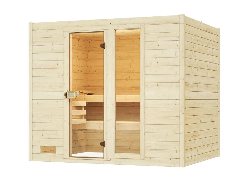 Weka Massivholzsauna Valida 4 GTF, inkl. 9 kW Bioofen digitale Steuerng (BioS), Ganzglastür und Fens - Image 2