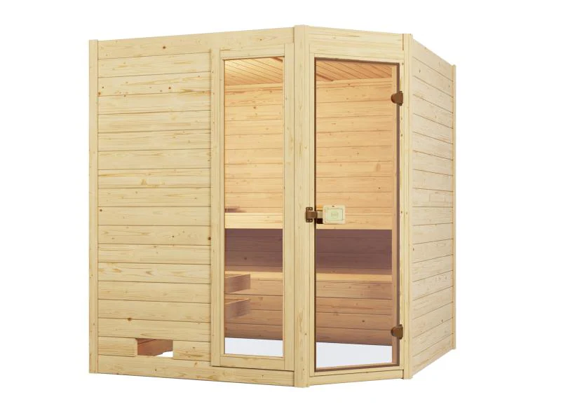 Weka Massivholzsauna Valida Eck 1,8 GTF, inkl. 4,5 kW Ofen mit digitaler Steuerung, mit Ganzglastür - Image 2