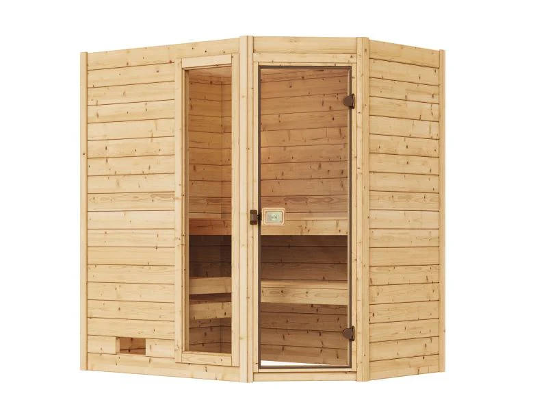 Weka Massivholzsauna Valida Eck 1 GTF, inkl. 7,5 kW Bioofen digitale Steuerung (BioS), mit Ganzglast - Image 2