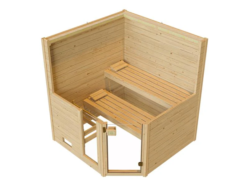 Weka Massivholzsauna Valida Eck 2 GTF, inkl. 7,5 kW Ofen mit digitaler Steuerung (OS), Ganzglastür u - Image 5
