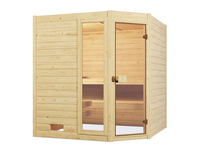 Weka Massivholzsauna Valida Eck 2 GTF, inkl. 9 kW Ofen Kompakt integr. Steuerung, Ganzglastür und Fe - Image 2
