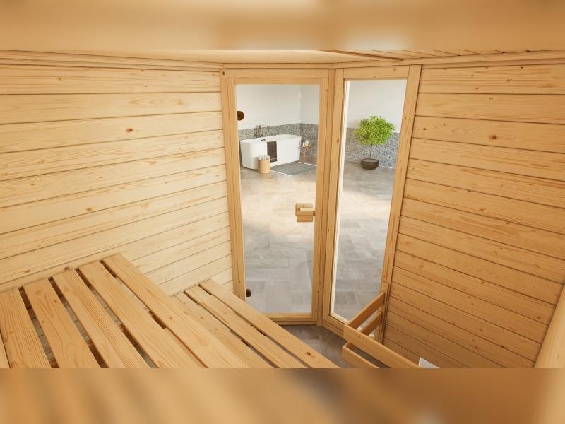 Weka Massivholzsauna Valida Eck 2 GTF, inkl. 9 kW Ofen Kompakt integr. Steuerung, Ganzglastür und Fe - Image 5