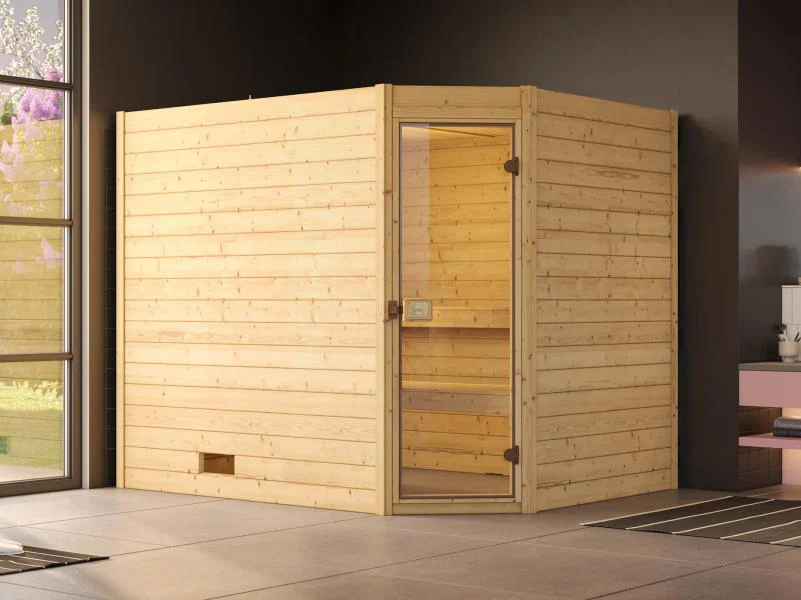 Weka Massivholzsauna Valida Eck 3 GT, inkl. 9 kW Bioofen mit digitaler Steuerung (BioS), Ganzglastür