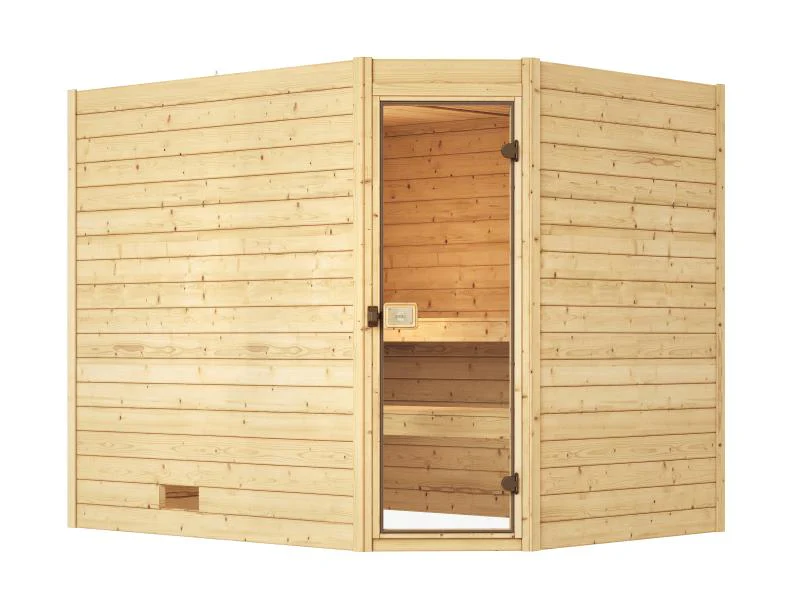 Weka Massivholzsauna Valida Eck 3 GT, inkl. 9 kW Bioofen mit digitaler Steuerung (BioS), Ganzglastür - Image 2