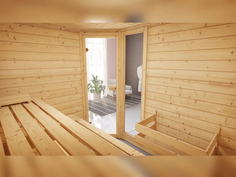 Weka Massivholzsauna Valida Eck 3 GTF, inkl. 7,5 kW Ofen mit digitaler Steuerung (OS), Ganzglastür u - Image 10