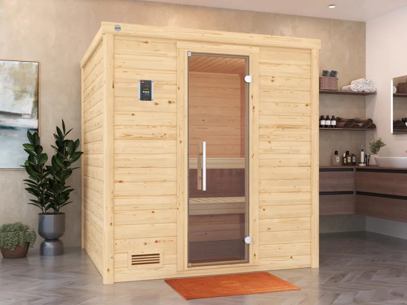 Weka Premium Sauna Bergen 2, inkl. Sparset mit 7,5 kW Bios inkl. Steuerung, Ganzglastür
