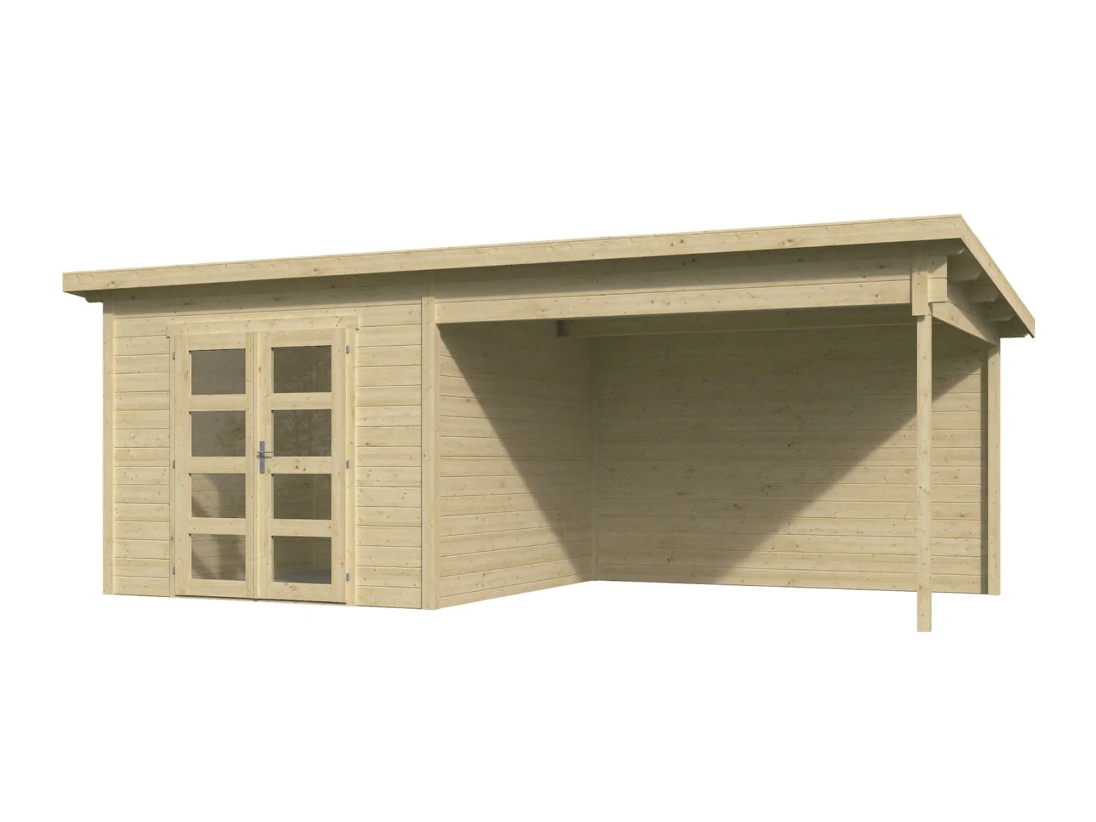 Wolff Finnhaus Gartenhaus Ole 6028, 28 mm, mit Anbau und Rückwand, naturbelassen - Image 4