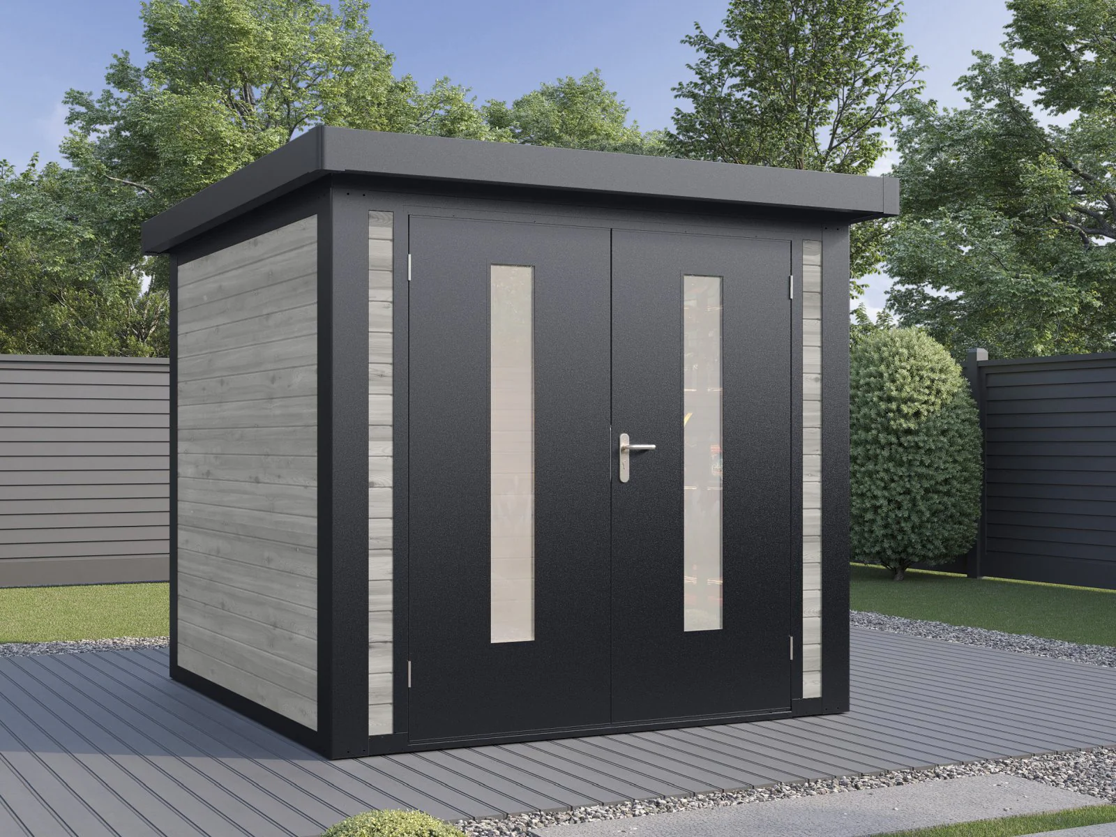 Wolff Finnhaus Hybrid-Gartenhaus Henrik 2424, 28 mm, Grau imprägniert