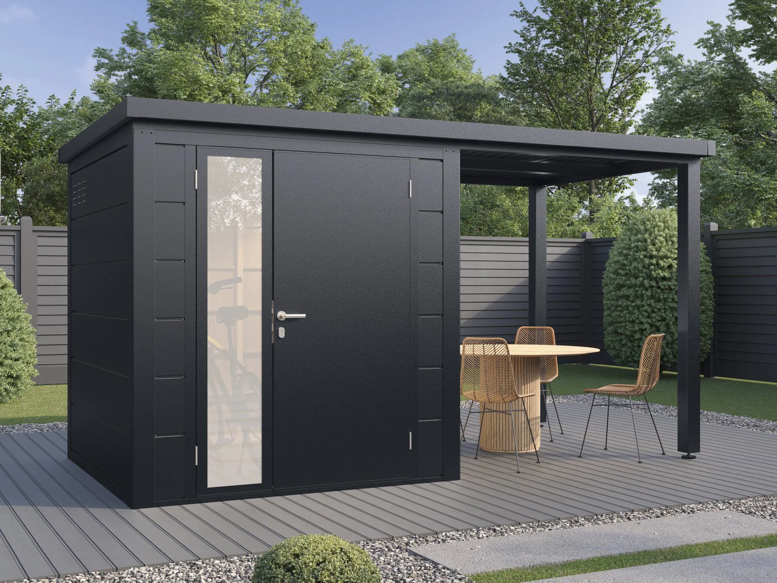 Wolff Finnhaus Metallgartenhaus Linnea 4020, Anthrazit, inkl. Seitendach - Image 2