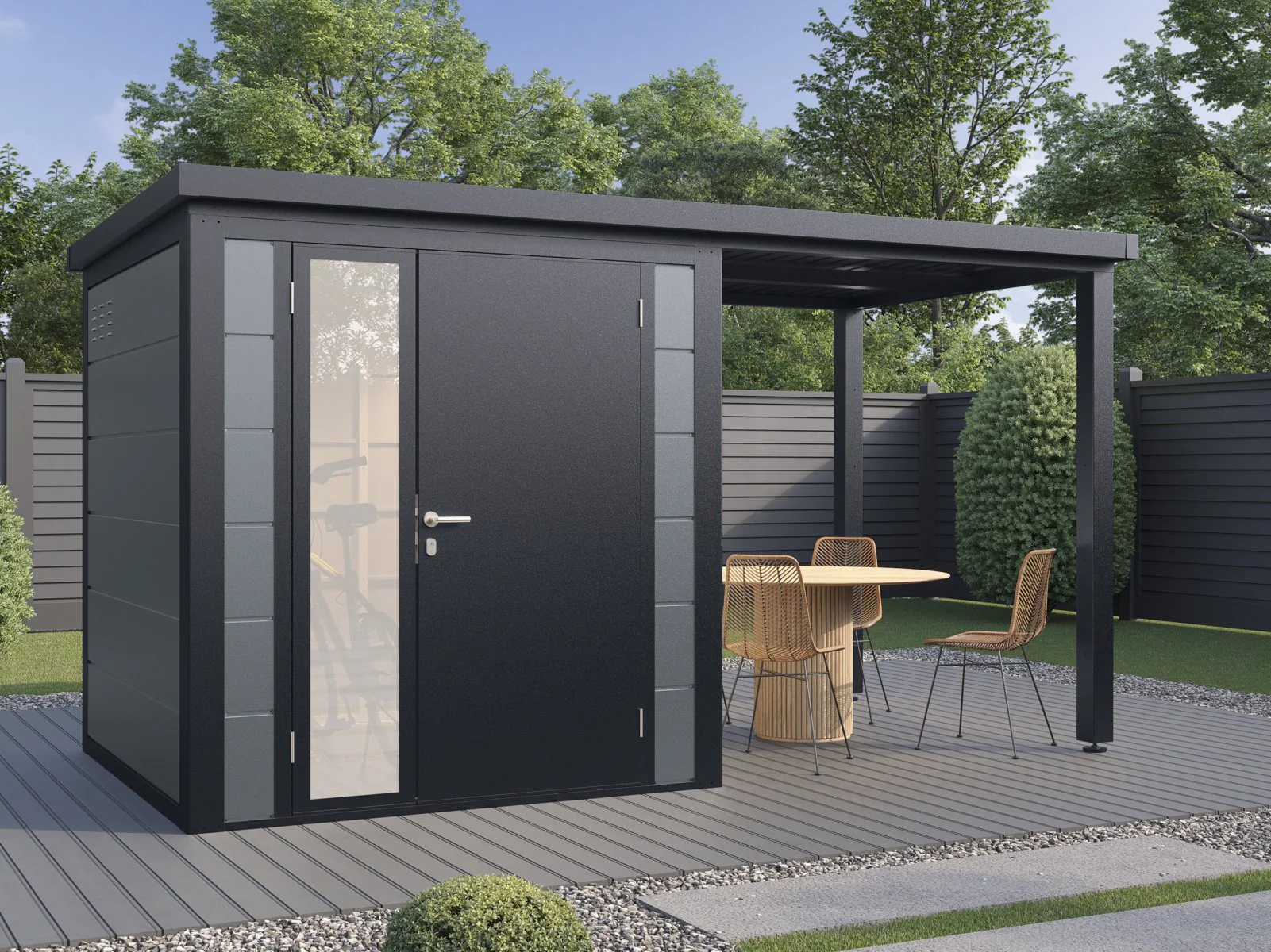 Wolff Finnhaus Metallgartenhaus Linnea 4020, Felsgrau, inkl. Seitendach